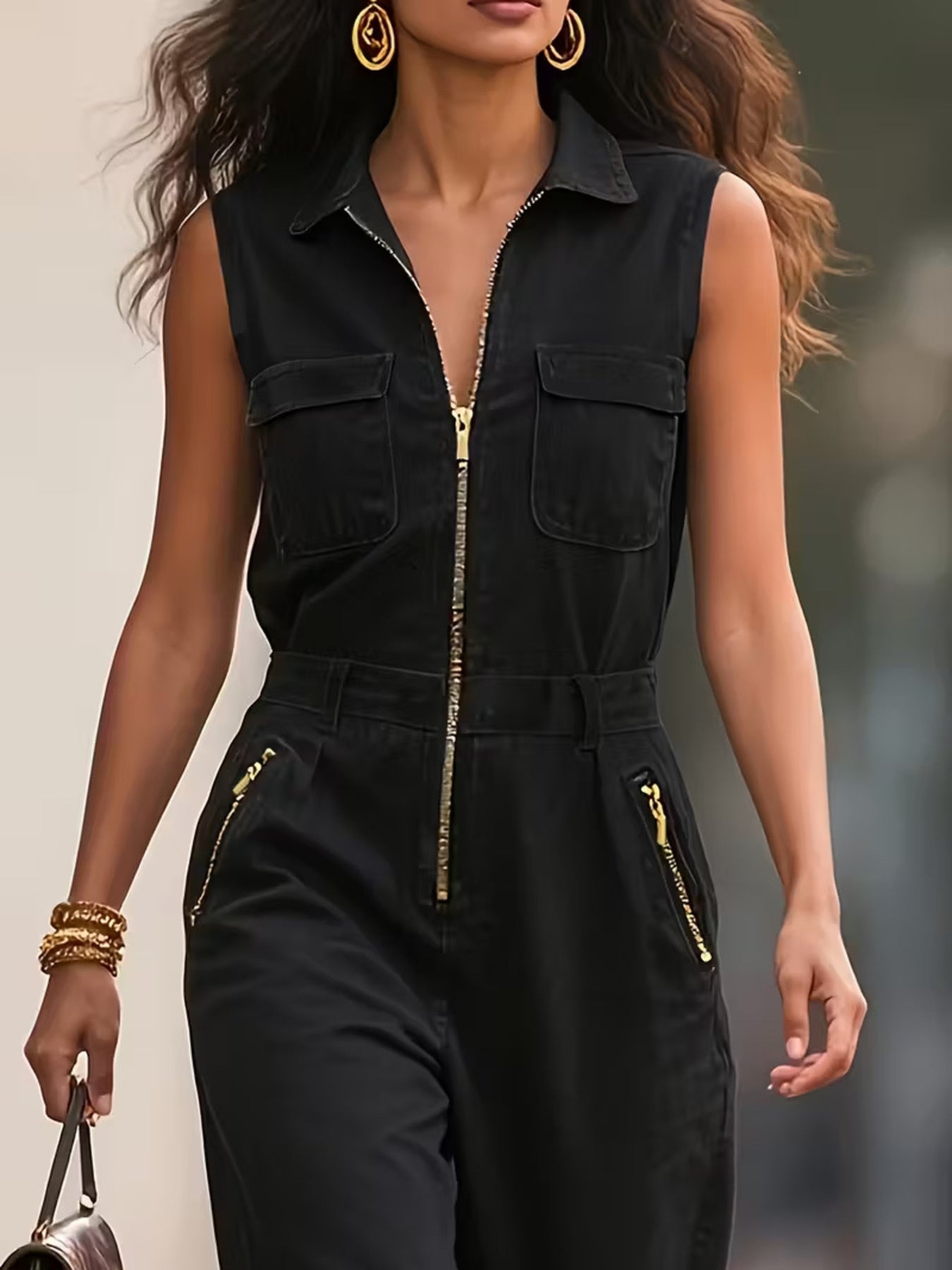 Sleeveless Zip - Up Jumpsuit - MegaSuperStar