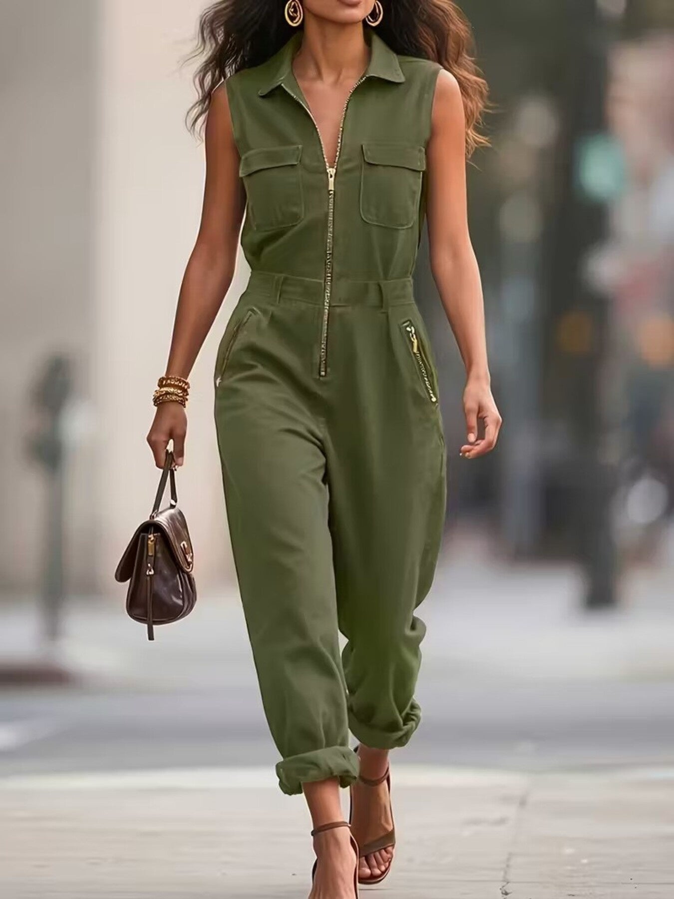 Sleeveless Zip - Up Jumpsuit - MegaSuperStar