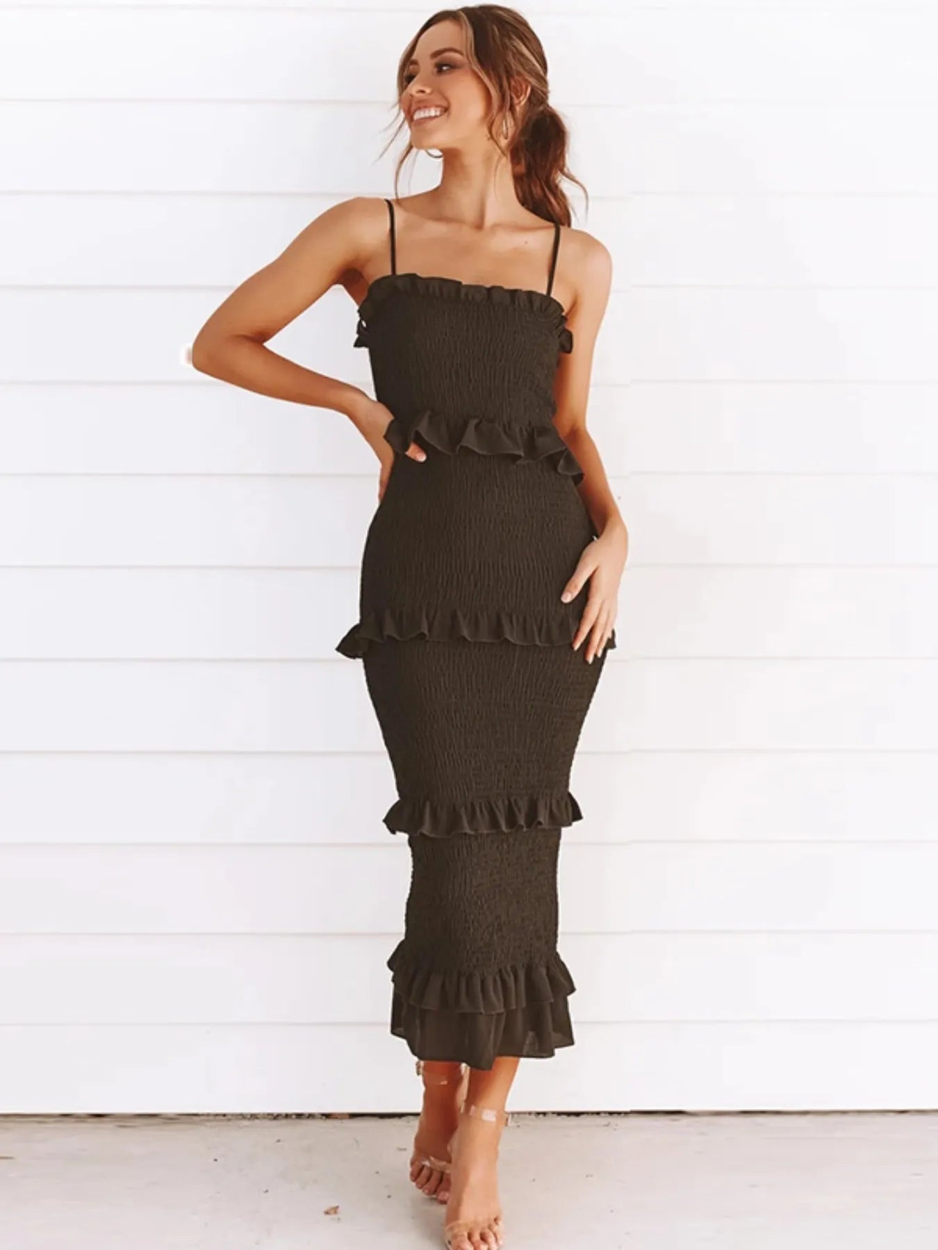 ✨ Smocked Ruffled Midi Dress for Effortless Style and Elegance ✨ - MegaSuperStar
