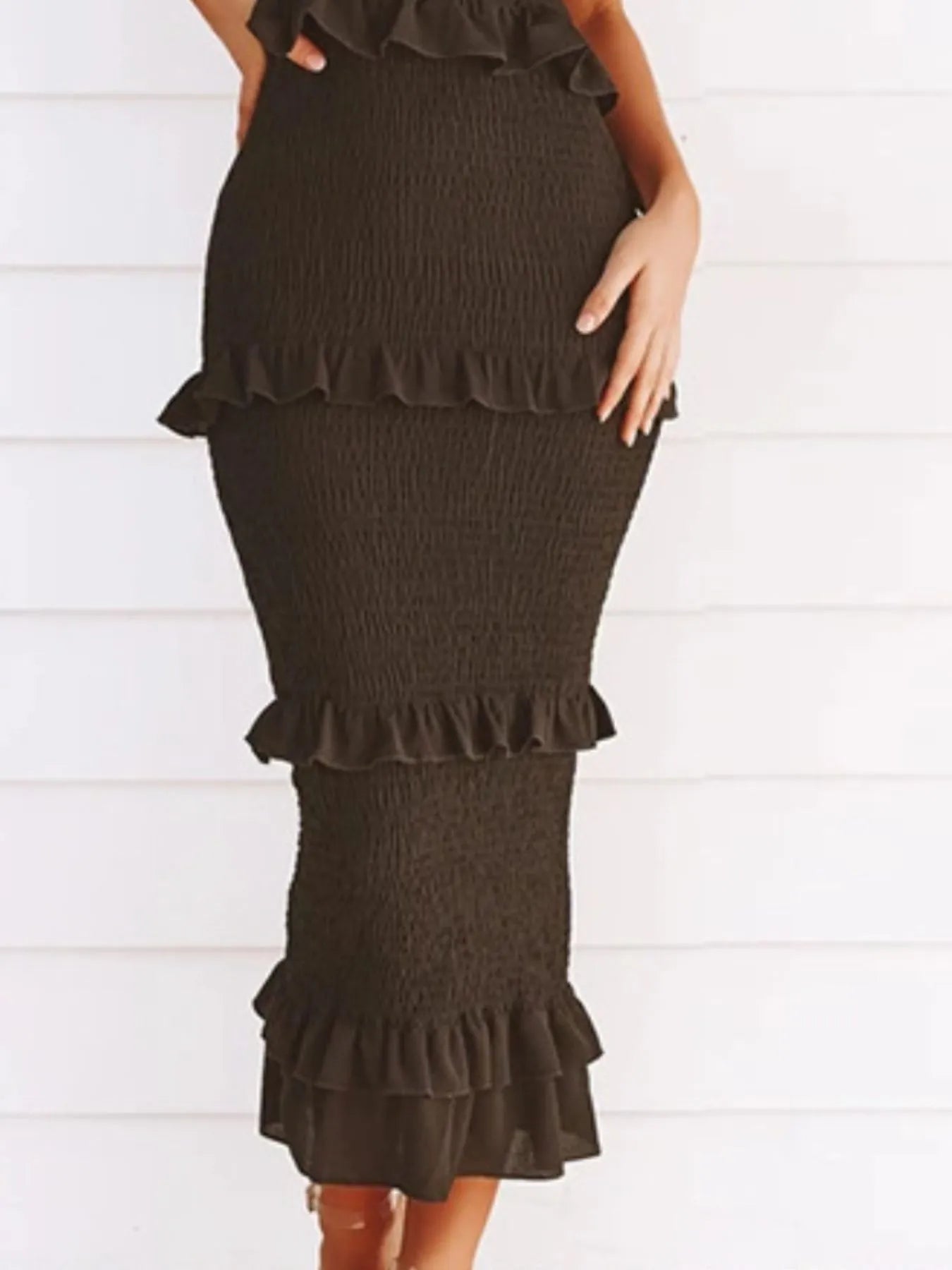 ✨ Smocked Ruffled Midi Dress for Effortless Style and Elegance ✨ - MegaSuperStar