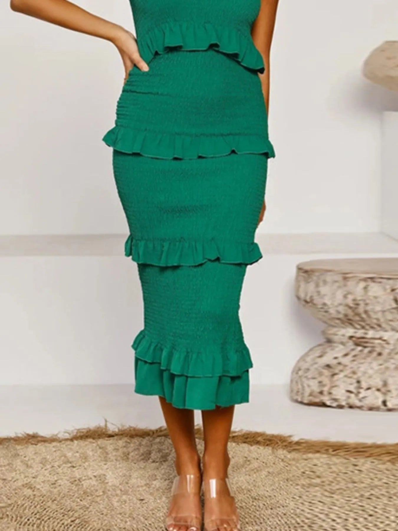 ✨ Smocked Ruffled Midi Dress for Effortless Style and Elegance ✨ - MegaSuperStar