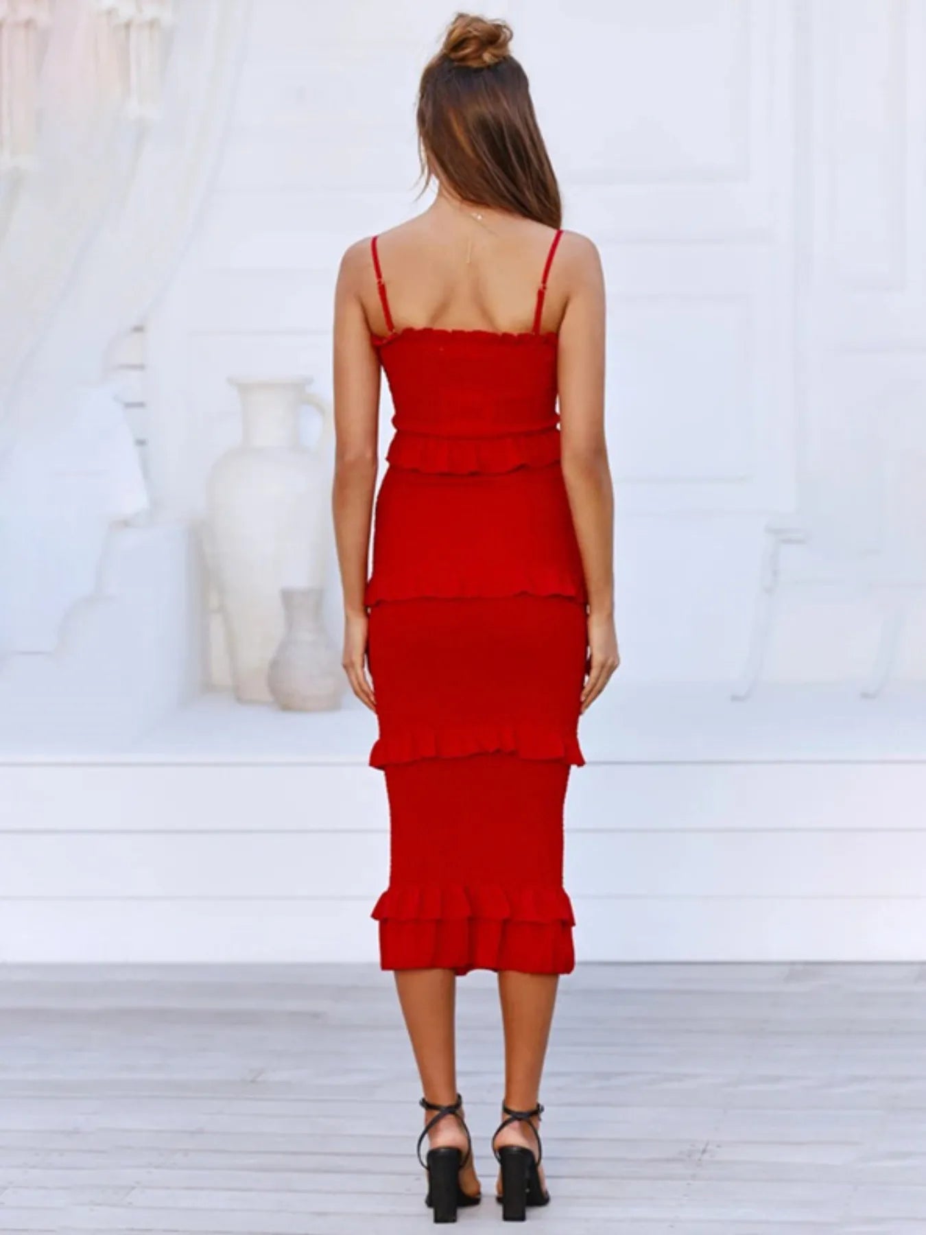 ✨ Smocked Ruffled Midi Dress for Effortless Style and Elegance ✨ - MegaSuperStar