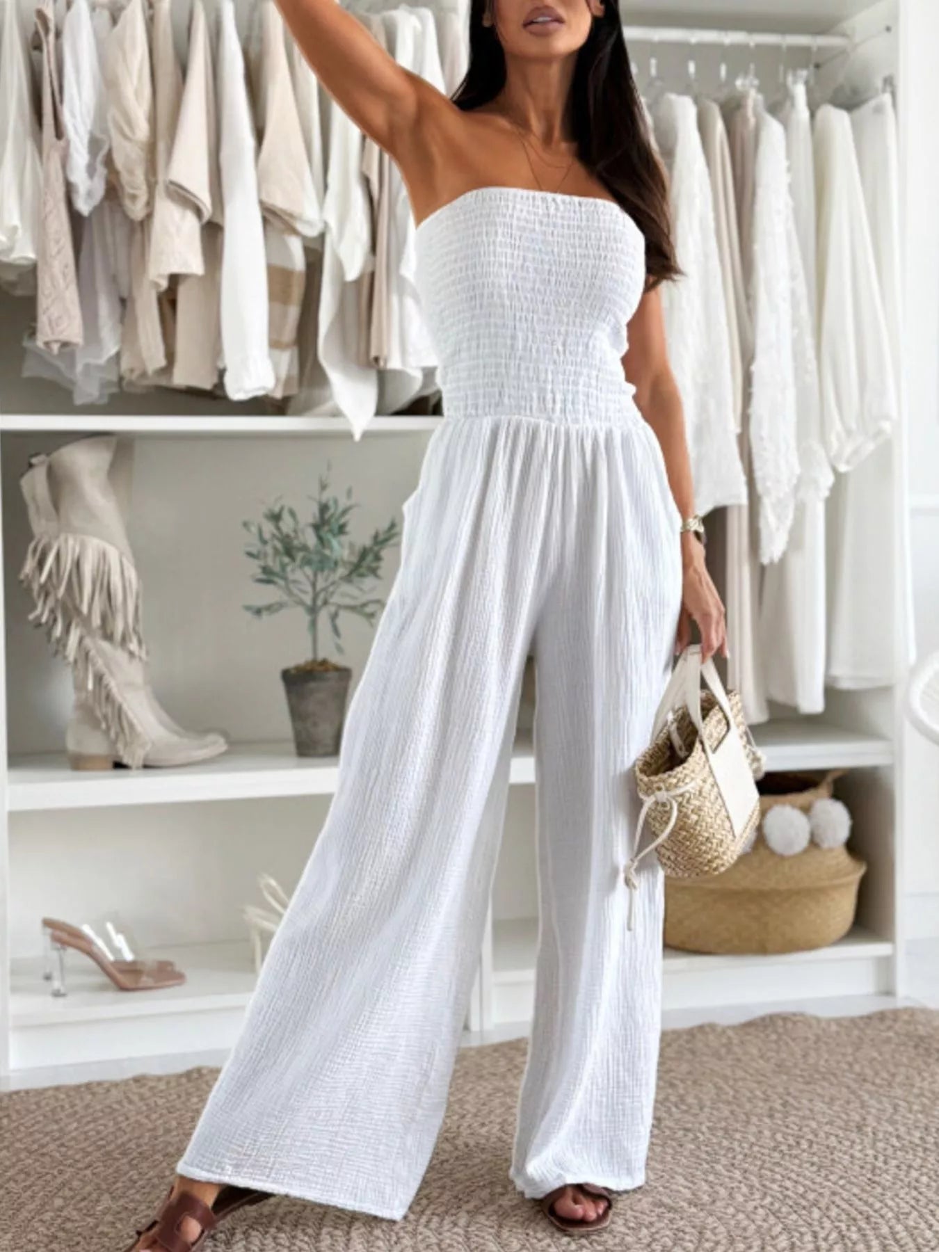 Smocked Tube Wide - Leg Jumpsuit - MegaSuperStar