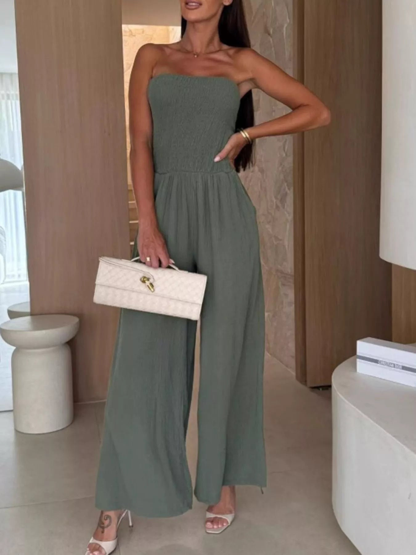Smocked Tube Wide - Leg Jumpsuit - MegaSuperStar