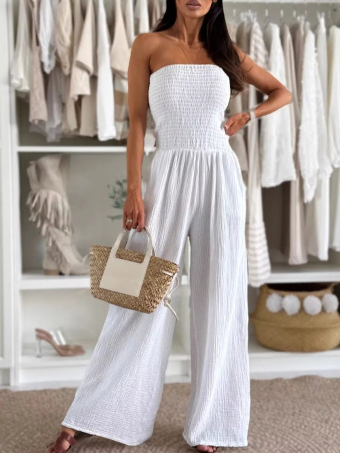 Smocked Tube Wide - Leg Jumpsuit - MegaSuperStar