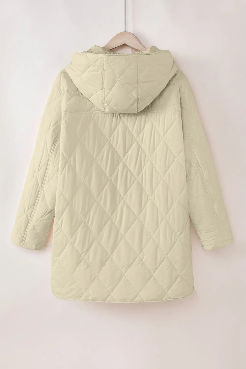 Snap Down Long Sleeve Quilted Winter Coat - MegaSuperStar