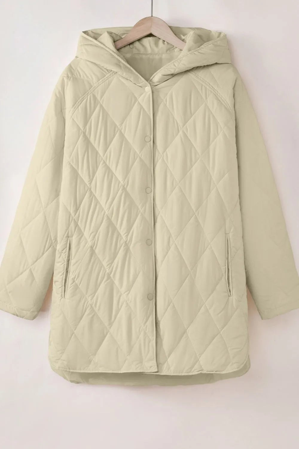 Snap Down Long Sleeve Quilted Winter Coat - MegaSuperStar