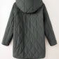 Snap Down Long Sleeve Quilted Winter Coat - MegaSuperStar