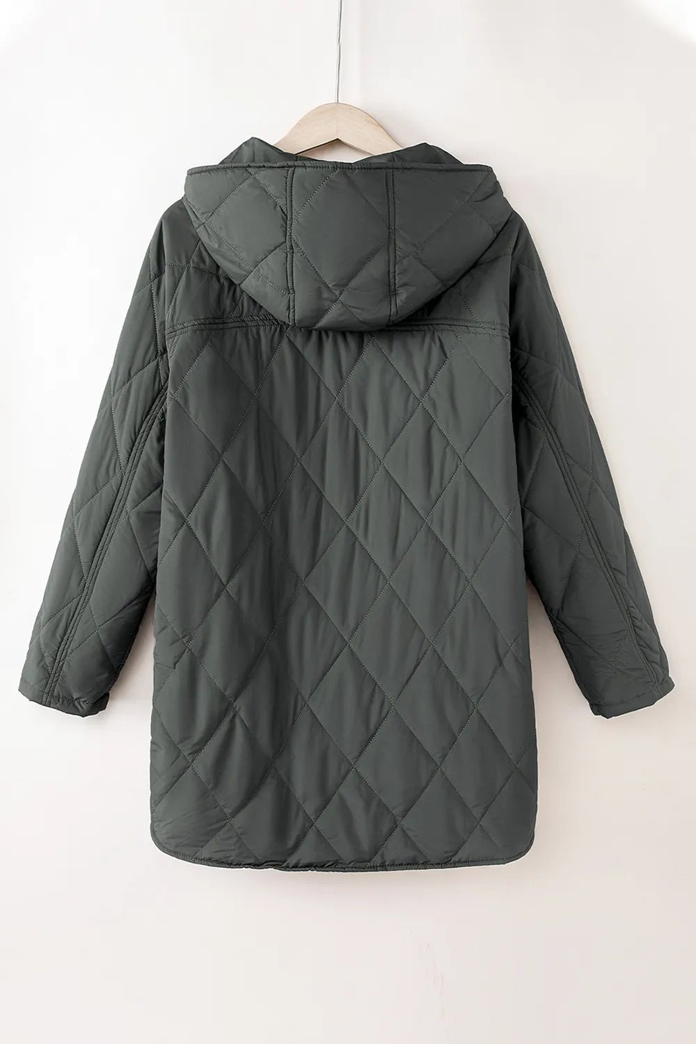 Snap Down Long Sleeve Quilted Winter Coat - MegaSuperStar