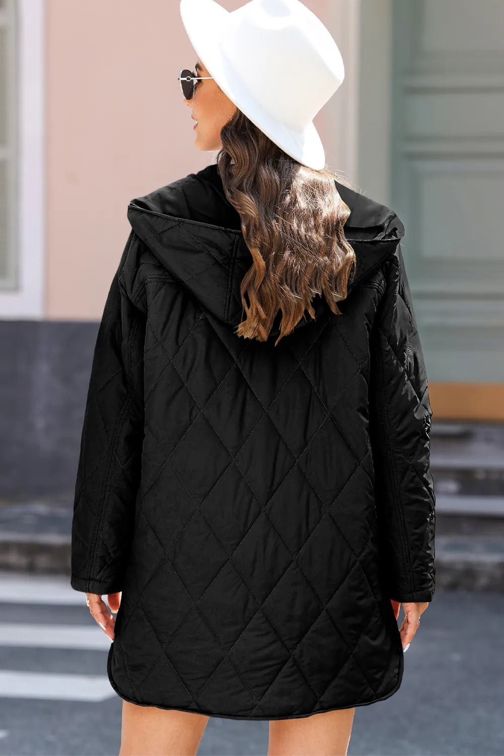 Snap Down Long Sleeve Quilted Winter Coat - MegaSuperStar