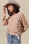 💕 SO ME Checkered Plaid Lace Up Sweater - Ribbed Knit Style 💕 thumbnail