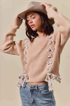💕 SO ME Checkered Plaid Lace Up Sweater - Ribbed Knit Style 💕 thumbnail