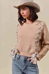 💕 SO ME Checkered Plaid Lace Up Sweater - Ribbed Knit Style 💕 thumbnail
