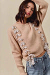 💕 SO ME Checkered Plaid Lace Up Sweater - Ribbed Knit Style 💕 thumbnail