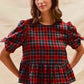 SO ME Christmas Plaid Ribbon Top with Short Sleeves for Holiday Style - MegaSuperStar