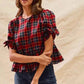 SO ME Christmas Plaid Ribbon Top with Short Sleeves for Holiday Style - MegaSuperStar