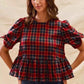 SO ME Christmas Plaid Ribbon Top with Short Sleeves for Holiday Style - MegaSuperStar