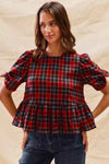 💖 SO ME Christmas Plaid Ribbon Top with Short Sleeves for Holiday Style 💖 thumbnail