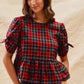 SO ME Christmas Plaid Ribbon Top with Short Sleeves for Holiday Style - MegaSuperStar