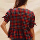 SO ME Christmas Plaid Ribbon Top with Short Sleeves for Holiday Style - MegaSuperStar