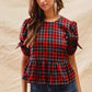 SO ME Christmas Plaid Ribbon Top with Short Sleeves for Holiday Style - MegaSuperStar