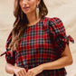 SO ME Christmas Plaid Ribbon Top with Short Sleeves for Holiday Style - MegaSuperStar
