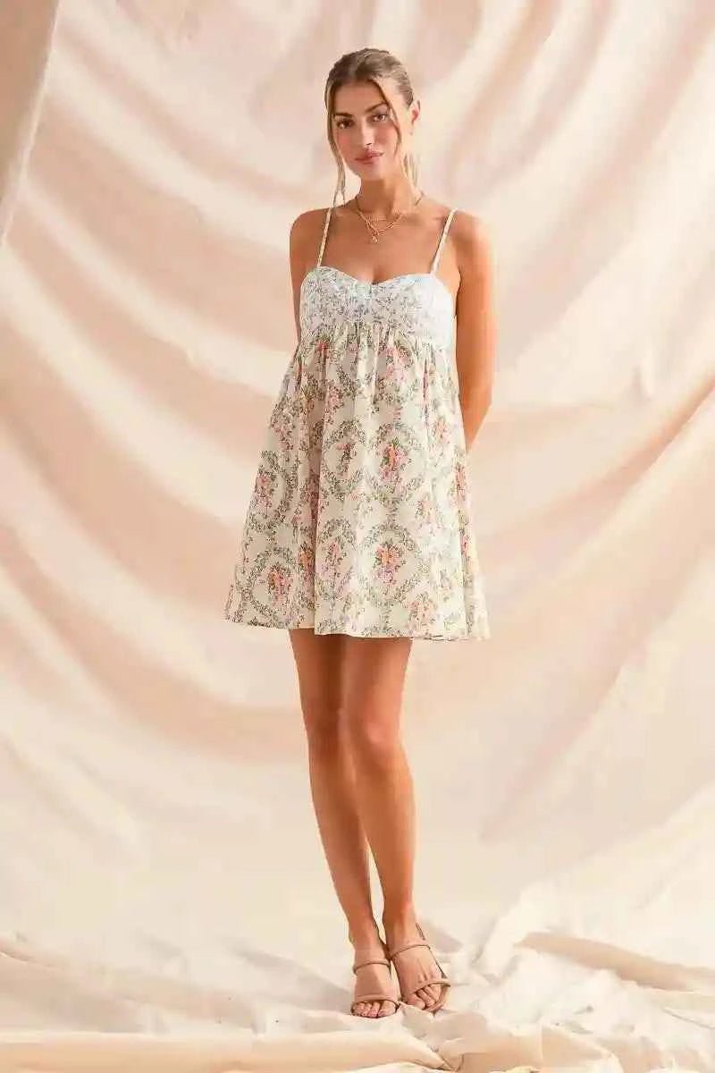 SO ME Floral Print Mini Dress - Mixed Floral Sleeveless Mini Dress - MegaSuperStar