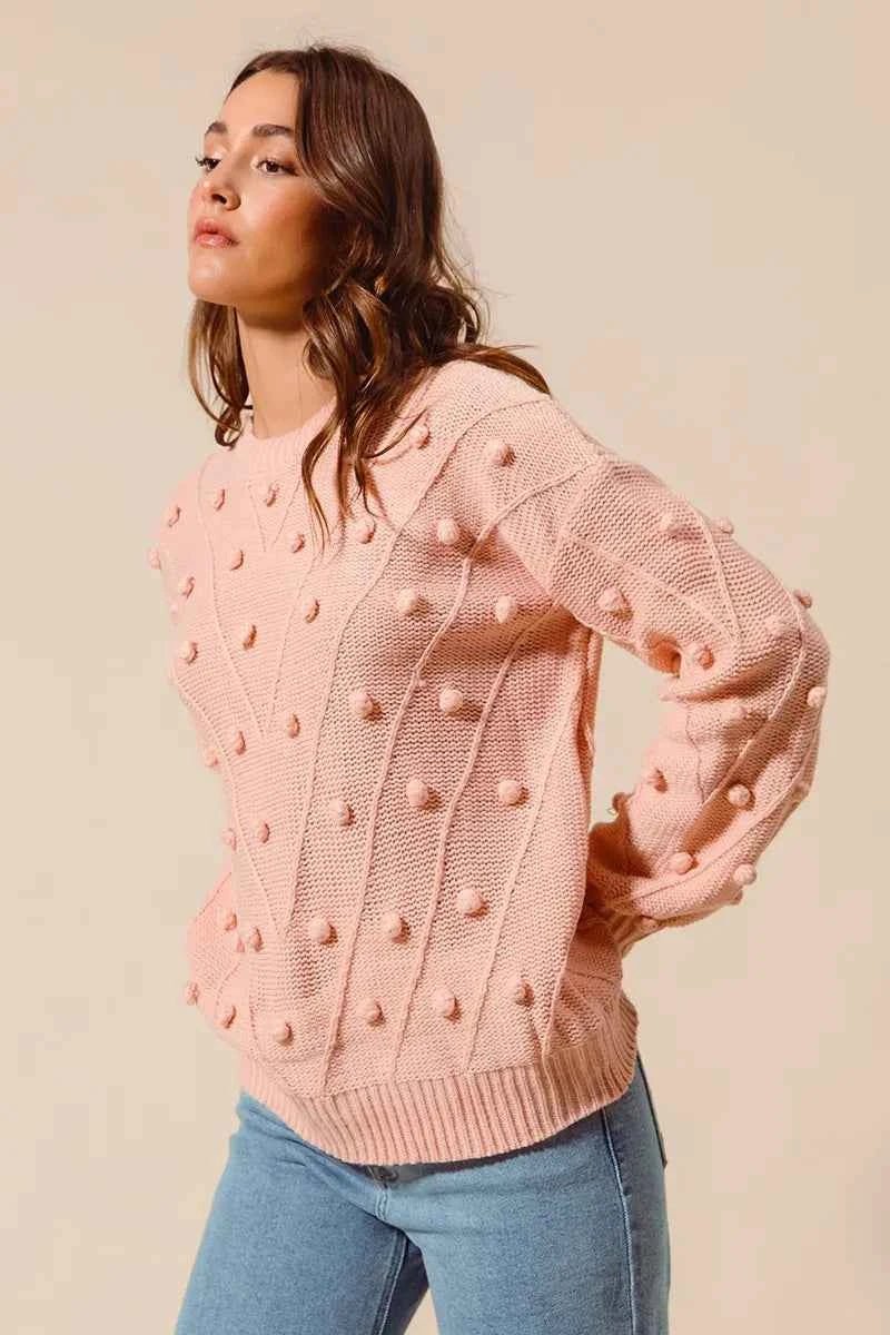 SO ME Pom Pom Knit Sweater Top - Textured Knit for Cozy Style - MegaSuperStar