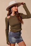 💖 SO ME Rib Knit Top Shoulder Cut Out for Chic Style 💖 thumbnail