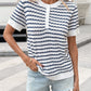 Striped Button Detail Short Sleeve Knit Top - MegaSuperStar