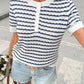 Striped Button Detail Short Sleeve Knit Top - MegaSuperStar