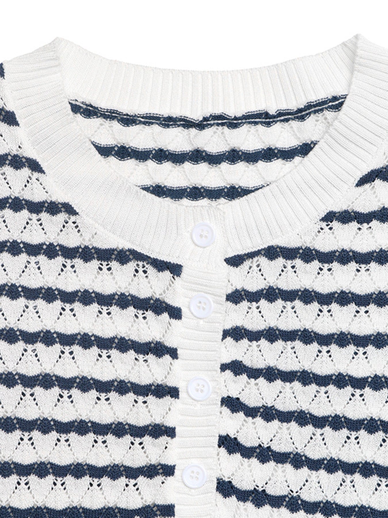 Striped Button Detail Short Sleeve Knit Top - MegaSuperStar