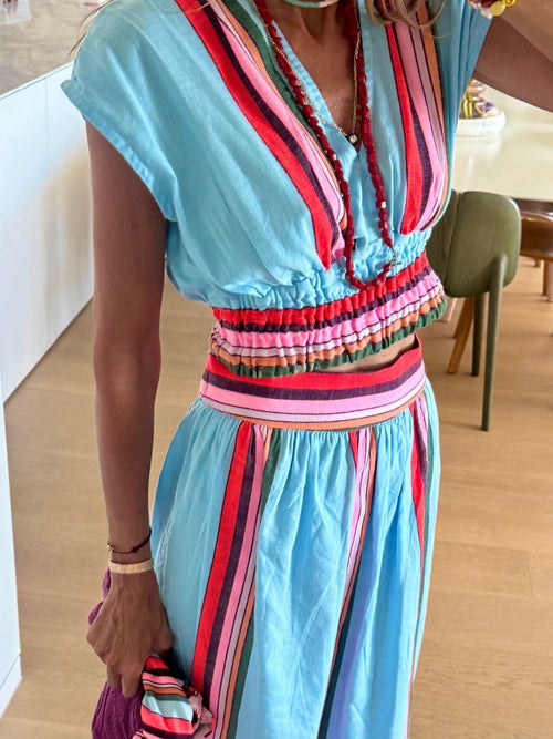 Customer styling 🌸 Striped Cap Sleeve Top and Skirt Set 🌸