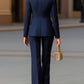 Striped Double - Breasted Blazer & Wide Leg Pants Set - MegaSuperStar