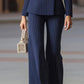 Striped Double - Breasted Blazer & Wide Leg Pants Set - MegaSuperStar