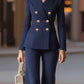 Striped Double - Breasted Blazer & Wide Leg Pants Set - MegaSuperStar