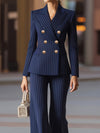 Striped Double-Breasted Blazer & Wide Leg Pants Set thumbnail