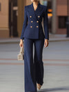 Striped Double-Breasted Blazer & Wide Leg Pants Set thumbnail