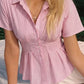 Striped Peplum Button Up Shirt - MegaSuperStar