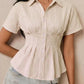 Striped Peplum Button Up Shirt - MegaSuperStar