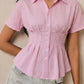 Striped Peplum Button Up Shirt - MegaSuperStar