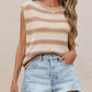 Striped Round Neck Knit Top - MegaSuperStar