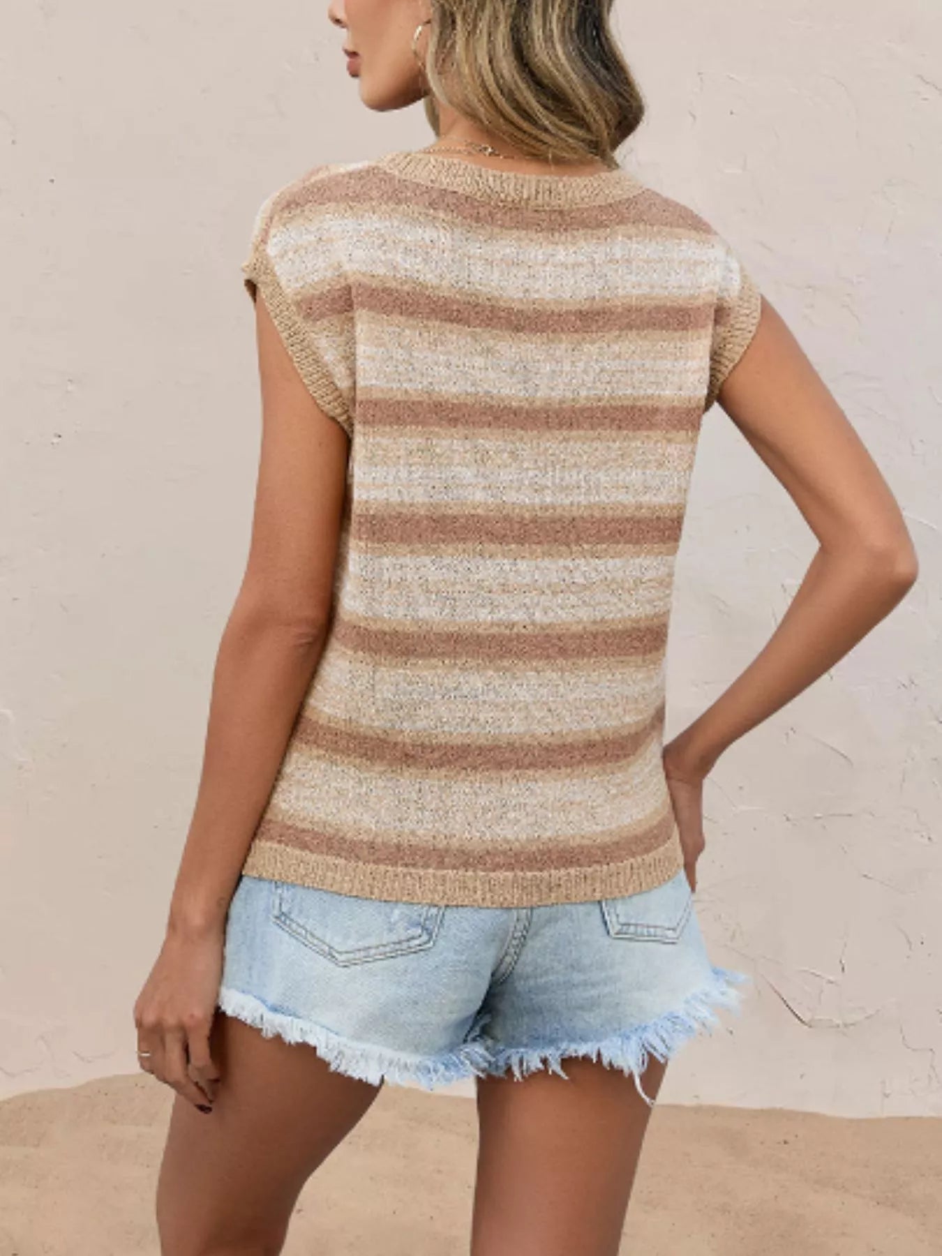 Striped Round Neck Knit Top - MegaSuperStar