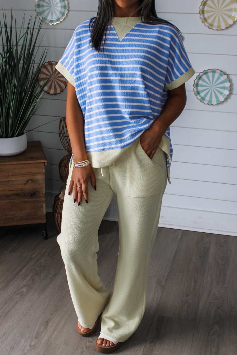 Striped Short Sleeve Casual Top - MegaSuperStar