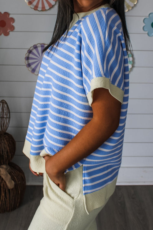 Customer styling Striped Short Sleeve Top for Casual Style