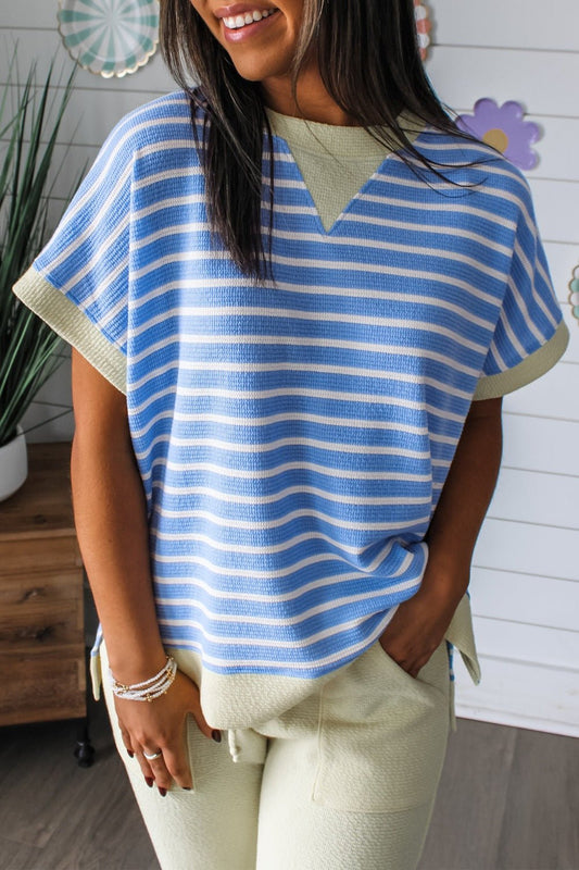 Striped Short Sleeve Casual Top - MegaSuperStar