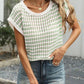 Striped Short Sleeve Crochet Knit Top - MegaSuperStar
