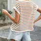 Striped Short Sleeve Crochet Knit Top - MegaSuperStar
