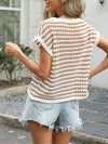 🌸 Striped Crochet Knit Top with Short Sleeves 🌸 thumbnail