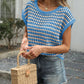 Striped Short Sleeve Crochet Knit Top - MegaSuperStar